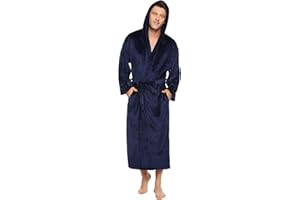Vlazom Men Dressing Gown, Flannel Soft Bathrobe Cosy Warm Men's Robes Fluffy Hooded Housecoat for Winter Loungewear S-3XL