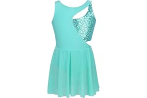 iEFiEL Kinder Mädchen Glitzer Eiskunstlauf Kleid Tanzkleid Blumenkleid Aushöhlen Ärmellos Gymnastik Body Ballettkleid Wertbewerb Kostüm
