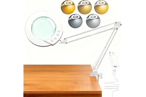 TYEE 10X Lupenlampe Lupe mit Licht und Klemme,beleuchtete Lupe aus echtem Glas mit 5 Farbmodi&stufenloser Dimmbarkeit,Touch-Steuerung Schreibtischlampe für Hobbys,Basteln,Lesen und Naharbeit(Weiß)