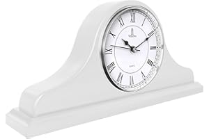 LOVELY HOME ESSENTIALS Mantel Clock, White Wooden Mantle Clock for Living Room Décor - Silent, Decorative, Solid Wood, Battery Operated Mantle Clock for Fireplace Mantel, Office, Desk, Shelf & Home Décor Gift, 15x7.5 Inch