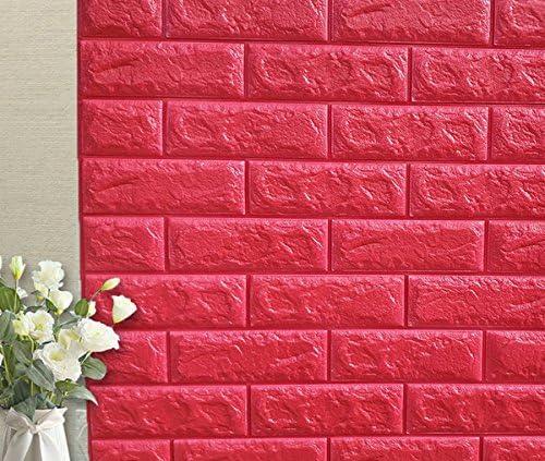 YIHOPAINTI 3D Brick Wall Stickers Self-adhesive Wall Panel PE Foam Wall Decal Wallpaper for TV Sofa Background Living Room Decoration 27x30" (Red)
