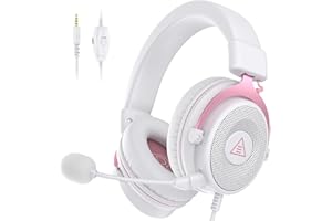 EKSA E900 Wired Gaming Headset for Xbox One - PC Headset with Detachable Noise Cancelling Microphone, 3D Stereo Sound 50mm Driver- Gaming Headphones for Xbox S/X, PS4 PS5, Switch, Laptop (Pink)