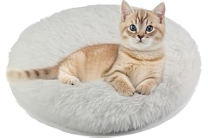 RICHRAIN Katzenkissen Rund,Plüschkissen für Katzen und Hunde, rund, warme Matte, weich und bequem, für Wohnzimmer (weiß, S 37CM)
