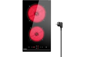 Hermitlux Piano Cottura in Vetroceramica 2 Fuochi da incasso 29 cm con Sicurezza Bambini, Controllo Touch, Timer, 3300W Nero