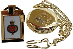 THE LUXURY VAULT Grenadier Guards Gold Pocket Watch and 24k Clad Keyring Army Crested Military Engraved Full Hunter and Chain Crest