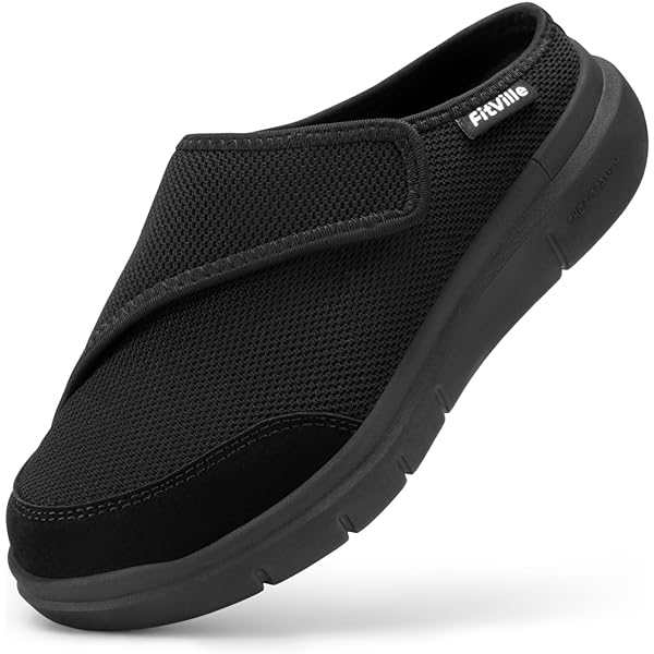 Yeeteepot Pantoffels voor dames en heren, verstelbare diabetici, schoenen, klittenbandsluiting, sandalen, lichte brede wandelschoenen, gezondheidsschoenen, slip-on pantoffels, zwart, 41 EU