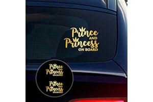 Nouiroy Lot de 2 autocollants en vinyle « Baby on Board » avec inscription « Prince and Princess on Board » pour voiture - 15 x 10 cm - Or brossé