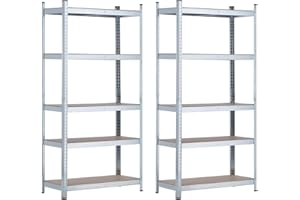 GH91 GARDEN HOUSE GARAGE 91 7H Seven House - Estantería Modular Almacenaje (Pack 2), Acero Galvanizado y MDF Antihumedad, Hogar, Trastero, Garaje, 5 Baldas Ajustables, Carga Máxima 875Kg, 90x40x180cm (Largo x Ancho x Alto)