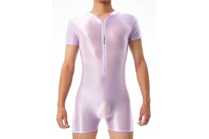 AIEOE Oil Shiny Bodysuit for Men High Elastic Bodysuit Oil-shiny Wrestling Singlets Zip Front Leotard Boxer Shorts Basic Jumpsuit One-piece Bodysuit for Loungewear