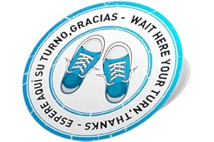 Oedim Pack de 4 Uds de Pegatinas para el Suelo Espere Aquí Su Turno, Gracias - Wait Here Your Turn, Thanks | Vinilo Adhesivo Antideslizante | Color Azul