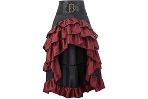 WEITING Gonna retrò vittoriana Sexy con Volant Asimmetrico Lungo a Vita Alta Rossa e Nera Gonna Gotica Steampunk Abito da Festa Taglie Forti da Donna