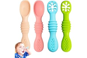 DILIGHTNEWS 4 Stück Baby Löffel, Baby Lernlöffel Silikon, Babylöffel ab 4 Monate, Starter Breilöffel Set, Fütterungslöffel und Beißwerkzeug, für Babys und Kleinkinder (4 Farben)