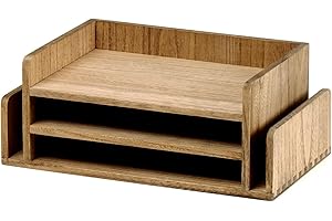 KIRIGEN Organizador de sobremesa de madera Archivo, bandeja de correo y documentos Organizador de oficina, clasificador de cartas, bandeja de documentos de madera natural color marrón