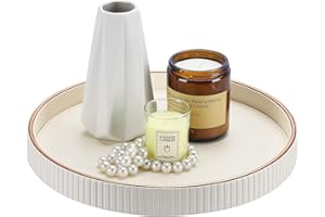 KINGFOM Round Tray, Candle Plate, PU Leather Large Tray Perfume Plate, Coffee Table Decor, Decorative Serving Trays Dining Table Accessories, 30 cm (White)