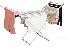 Addis Heated Fold out Winged Indoor Clothes Airer Quick Drying 12 metres drying space, Electric with UK plug 230w, Silver
