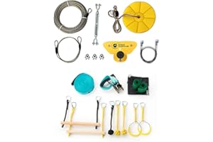 FRANCE TRAMPOLINE Pack Indiana - Tyrolienne Jaune Indiana 28m + Parcours Ninja/2 Slacklines + 7 Obstacles à franchir