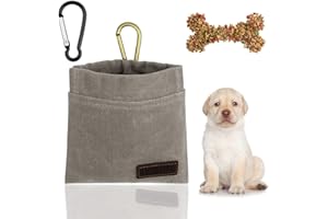 vsshe Sac à Friandise pour Chien Dressage, Imperméable Sac de Dressage pour Chien avec Mousqueton, à Fermeture Automatique Pochette de Dressage Mains Libres, pour l'éducation Canine Extérieur(Gris)