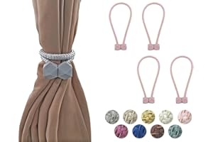 HYX 4 Piece Magnetic Curtain Tiebacks Holdbacks, Modern Curtain Tieback Clips, Curtain Rope Holder Tie Backs, Decorative Hold Backs for Home Office Decoration (Pink)