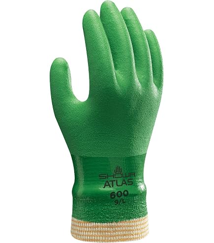 SHOWA Guanti In PVC Modello 600 - Taglia 9, Verdi, Uso Generico