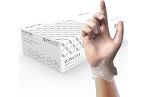UNIGLOVES Unicare Gants d'examen en Vinyle Transparent - Gants à Usage Multiple, légèrement poudrés, sans Latex - Boîte de 100 Gants, Transparents