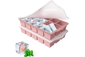 YUNISS Ghiaccio Stampo Silicone con Coperchio, 2 Pezzi Vassoio per Cubetti di Ghiaccio Senza BPA, Grande Stampi Ghiaccio in Impilabile per Cocktail, Whisky, Vino, Puree di Frutta, Gelati -Rosa