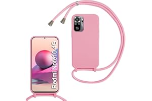 MBSLFY Silikon Handykette für Xiaomi Redmi Note 10 4G/Note 10S Necklace Hülle mit Band, Verstellbarer Halskette Handyhülle, Handyhülle für zum Umhängen, Case mit Schnur, Rosa