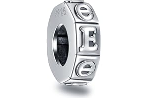 GLOWDAS Initial A-Z Letter Spacer Charms, Antique 925 Sterling Silver 26 Alphabet Rubber Stopper Beads, fits European DIY Bracelet, Personalized Gifts for Mothers Day/Birthday/Christmas