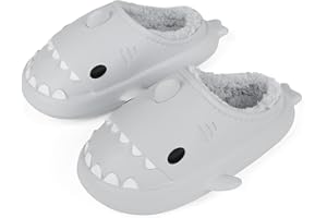 Lanivic Pantuflas de Invierno para Hombre Mujer Peluche Tiburón Zapatillas de Estar por Casa Impermeable Antideslizante Niña Niño Shark Interior Slippers