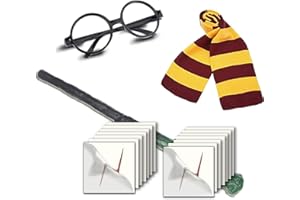 COL-PARY Zauberer Party Favors Zaubererbrille mit rundem Rahmen ohne Linsen,Zauberstab,Schal Krawatte,Blitz-Narben Tattoo für Geburtstag Halloween Karneval Party Cosplay Kostüm Dress Up Zubehör(19Stück)