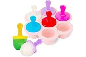AIXMEET Eisformen Silikon, 7 Mulden Eisformen für Kinder, Formen für Gefrorenen Joghurt Oder Babyfruchtgetränke, BPA frei, Popsicle Formen mit 8 Eisstiele Wiederverwendbar.