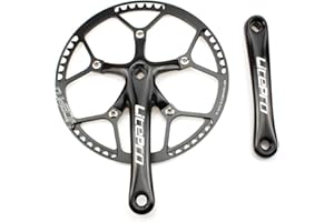 FOMTOR Crankset, 53T 56T 58T 170mm Bike Crankset, 130 BCD Folding Bike Crankset, Single Speed Crankset Bike with Protective Cover, for Single Speed Bike, Track Road Bicycle, Fixed Gear