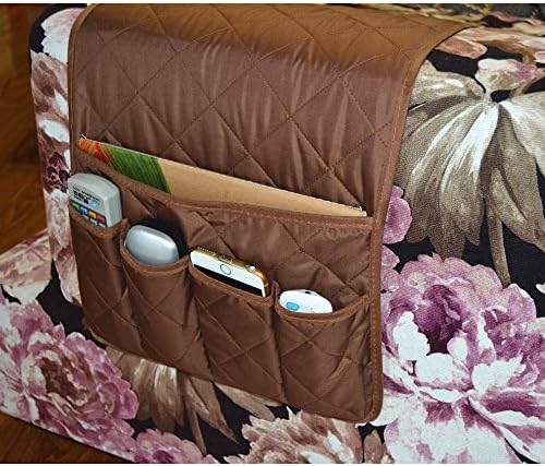 Lainin Sofa Couch Chair Armrest Storage Organizer with 5 Pockets, Fits for Phone, iPad, Book, Magazines, TV Remote Control - Coffee