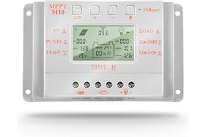 SolaMr 10A Regulador de Carga Solar 12V/24V Identificación Automática Voltaje Panel Solar Regulador de Inteligencia con Pantalla LCD - M10