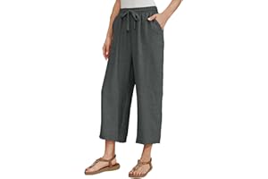 Fourindo Pantalon 7/8 Femme Été Lin Pantalon Fluide Femme Taille Haute Elastique Casual,Léger avec Poches,S-XXL
