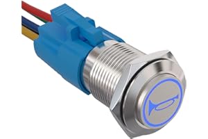 ‎APIELE APIELE 16MM Momentan Hupentaste Druckschalter 12V, mit LED wasserdicht Momentary Drucktastenschalter mit vorverdrahtetem Stecker, Auto RV LKW Boot EIN/AUS Taste Schalter (blau)