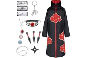JMOCD Déguisement Akatsuki Hidan Itachi Costume Halloween Adulte Enfant Cape, Akatsuki Cosplay Anneau Bandeau Bague Collier Accessoires Carnaval Tenue Manga pour Homme Femme Fille Garcon