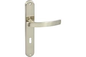 domino Türgriff 72 Drückergarnitur BB-Buntbart Set | Langschildgarnitur | Türklinke für Zimmertür, Bürotür, Kellertür & Innentür | L-Form | Türbeschläge aus Aluminiuml | Nickel | ALMA ECO M9