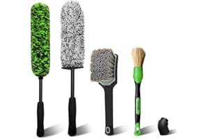 YeewayVeh 4PCS Car Wheel Cleaning Kit, 360° Bendable Alloy Wheel Brush with Premium Boar Hair Detailing Brush | Microfiber Scratch-Free Wheel and Tire Brush Kit for Cleaning Wheels,Tires