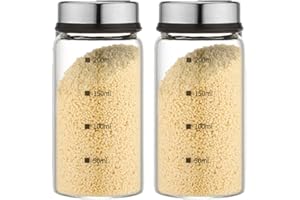 TAMUME 2pcs Agitatori per Spezie, Sale e Pepe in Vetro con Misure, Regolabili con Fori di Diverse Dimensioni per Condimenti (200ml*2)