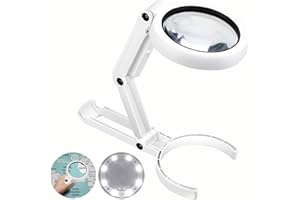 Mupack Loupe eclairante à Main sur Pied,5X 11X Loupe de Table avec Support Pliable, loupe de Lecture, avec lumière 8 LED, pour l'inspection, Soudure, l'artisanat, réparation