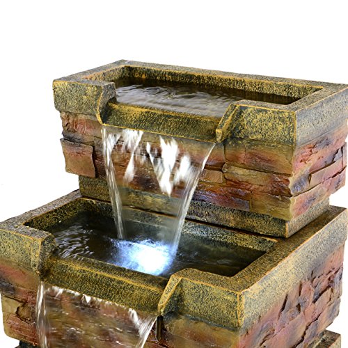 Gartenbrunnen 3stufig mit LED Beleuchtung Wasserfall Polyresin Kaskade - 3