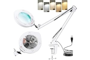 Kevsuvqin Lampada con Lente di Ingrandimento Professionale, 10x Lente di Ingrandimento con Luce, Lampada LEnte INgrandimento con Morsetto e Braccio Orientabile, 5 Modalità Colore, 10 di Luminosità