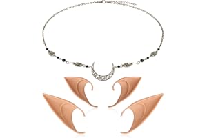 LUSOFIE Elfenohren Tiara Fee Elf Ohr Mond Fairy Elf Ears Kopf Kette Retro Kristall Kopfschmuck Haarschmuck Elfen Ohren Weihnachtskostüm Weihnachtself Cosplay Maskenball Zubehör Damen