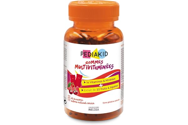 PEDIAKID - Gommes Multivitaminées - Formule Naturelle au Délicieux Arôme de Cerise - Contribue à la Réduction de la Fatigue - Soutient les Défenses Naturelles de l'Organisme - 60 gommes