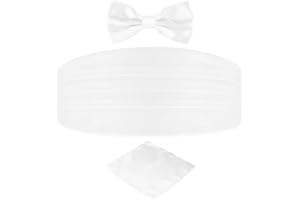 DonDon set di 3 pezzi da uomo, contenente fascia da smoking, papillon e fazzoletto da taschino, tutti dello stesso colore per occasioni festive