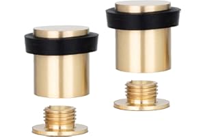 Lot De 2 Butées De Porte | Base filetée | Ø 20X25mm | Laiton Mate - Caoutchouc Noir | Outils, Vis + Cheville De Fixation Compris | EVI Herrajes