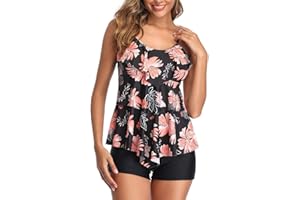 Aidotop Women 2 Piece Flounce Printed Top with Boyshorts Tankini Bathing Swimsuit