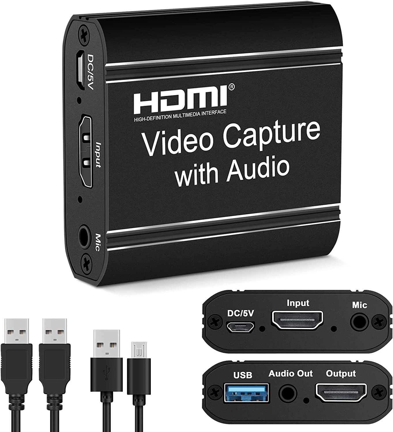 Microware Audio Video Capture Cards with Loop, Live Streaming Video Game Grabber Recording Device with HDMI Loop-Out for Full HD 1080P 60FPS Acquisition and Live Broadcasting