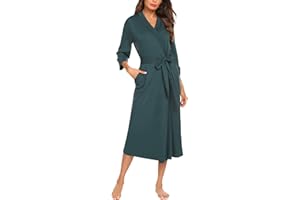 UNibelle Robe de Chambre Femme longue élégant Chemise de Nuit à Col en V à Manches 3/4 Peignoir Femme de Bain fin lumière S-XXXL