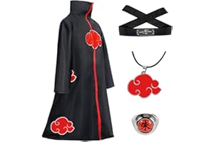FORMEMORY Deguisement Akatsuki Enfant Itachi Cosplay Cape Anime Akatsuki Robe avec Bandeau Anneau Collier Halloween Noël Fête Costume pour Ninja Fans Adulte